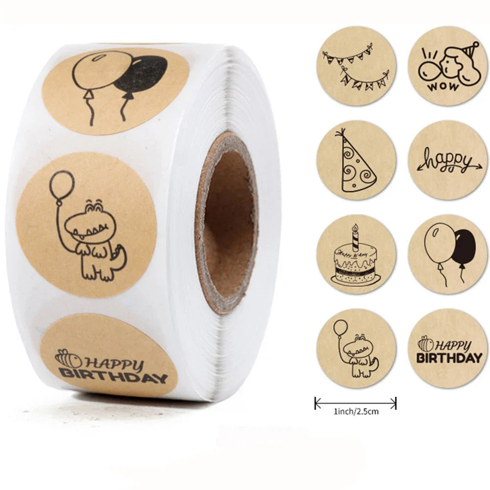 100-500Pcs Round Happy Birthday Sticker For Creativity Cute Stationery Labels Various Sticker Child For Scrapbooking (ONLINE ORDER ONLY)