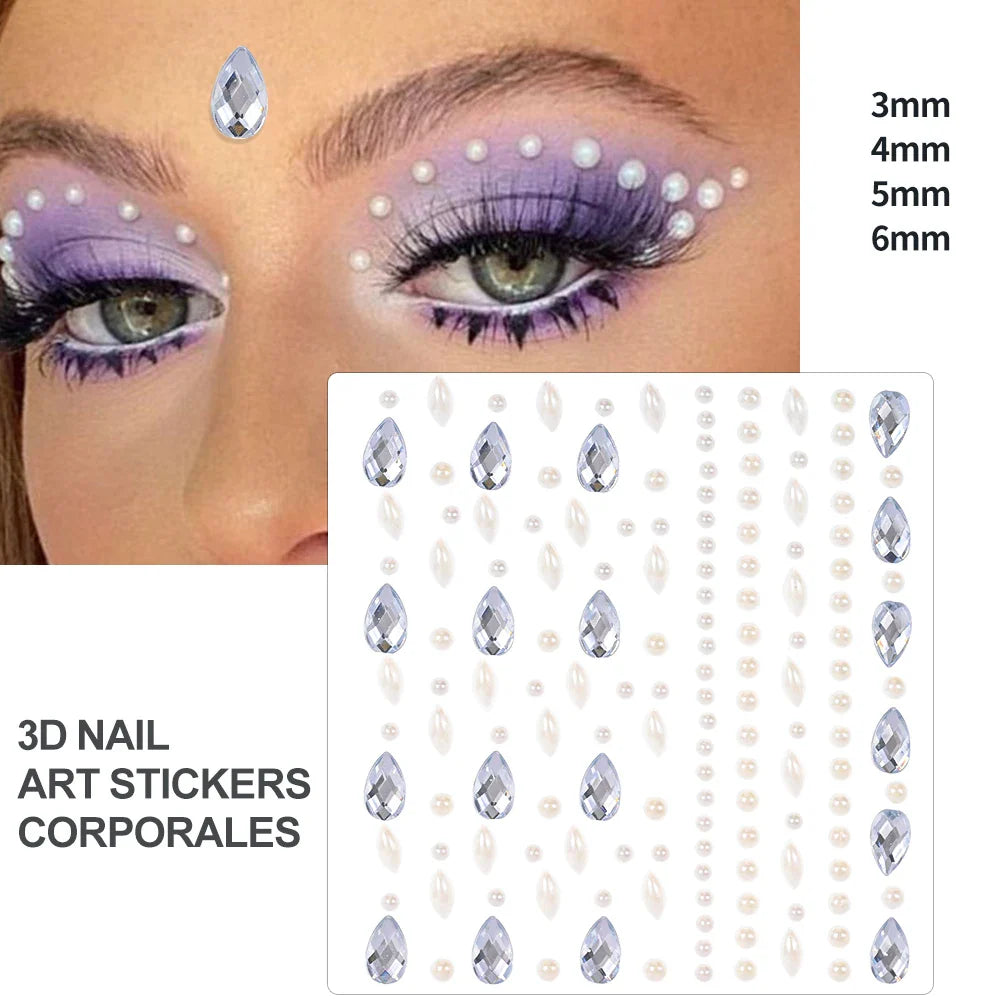 5Pcs Coloful Glitter Face Jewelry Sticker Crystal Eye Body Face Jewels Bady Makeup Tools Temporary Self-Adhesive Nail Rhinestone (ONLINE ORDER ONLY)