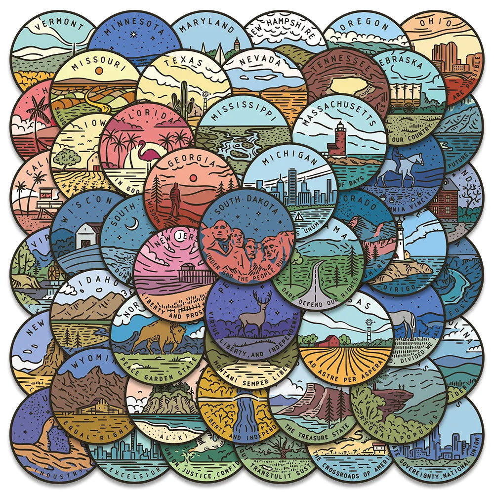 10/50Pcs Famous Scenery 50 states Stickers DIY Toys Stationery Case Skateboard Laptop Guitar Pegatinas Decals Stickers (ONLINE ORDER ONLY)