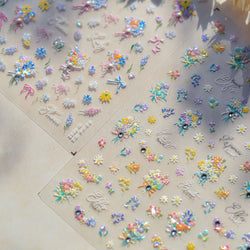 Colourful Field Bouquet Flower Spring Field Violet Daisy Bowknot Butterfly 5D Relief Adhesive Nail Art Stickers Manicure Decals (ONLINE ORDER ONLY)