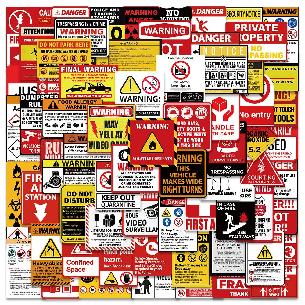 Anime Warning Stickers Pack - Skateboard, Guitar, Laptop, Motorcycle, Car Decals (Online Order Only)
