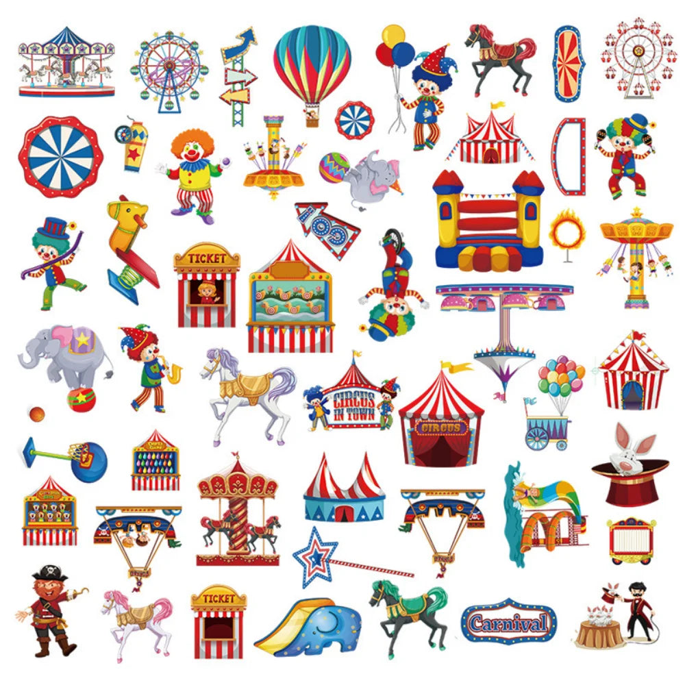 10/50PCS Playground Amusement Park Stickers Cute Ferris Wheel Small Train Paradise Circus Sticker for Stationery Scrapbooking (ONLINE ORDER ONLY)