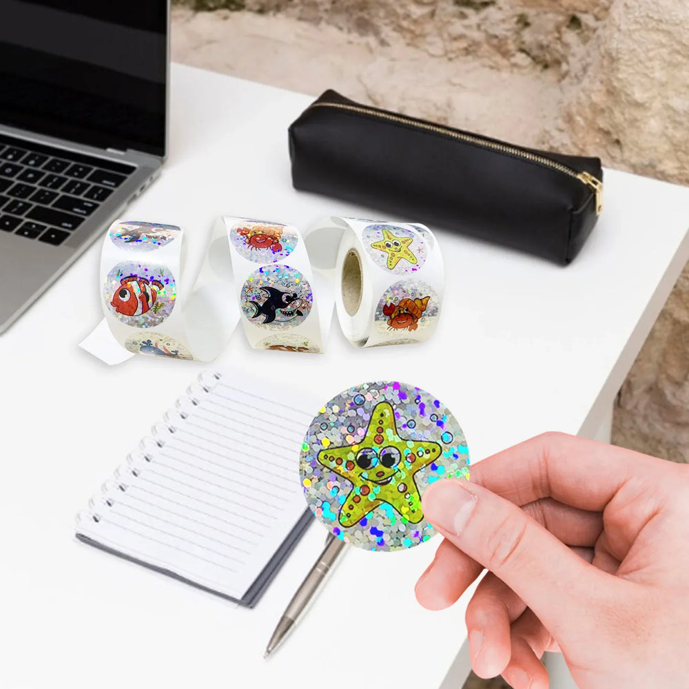 100-500pcs Holographic Rainbow Label Cartoon Marine Animal Stickers Children DIY Handmade Scrapbooking Stationery Sticker (ONLINE ORDER ONLY)