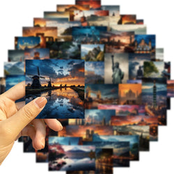 50pcs Cartoon Aesthetic World City Landmarks Stickers Vintage Travel Landmark Scenery Decals Graffiti DIY Suitcase Sticker (ONLINE ORDER ONLY)