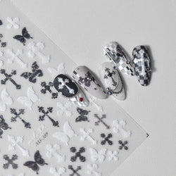 Black White Pearl Lace Butterfly Cross Retro Figure Flower Symmetric Self Adhesive Nail Art Stickers  Manicure Decals Wholesale (ONLINE ORDER ONLY)