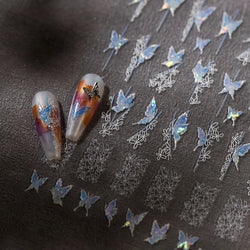 Butterfly Flower Hollow Out Lace Delicate Floral Print Shiny Cloth Block Insect Self Adhesive Nail Art Stickers Manicure Decals (Online Order Only)