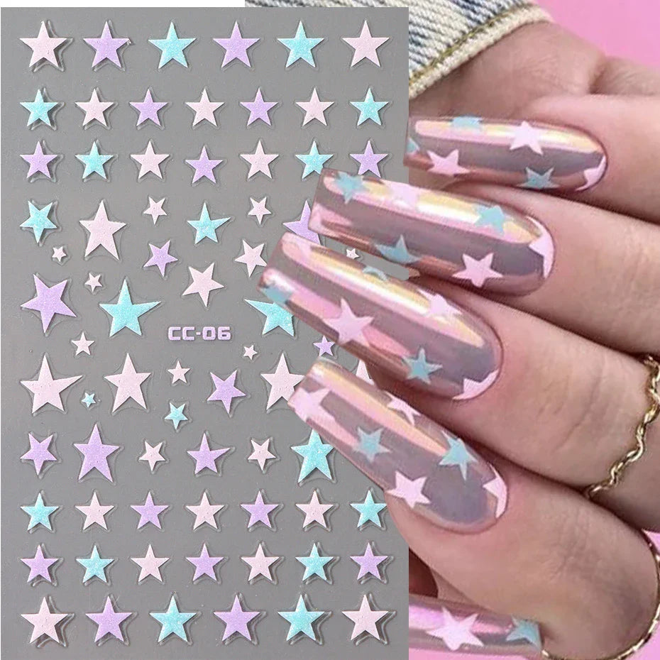 3D Stars Nails Art Sticker Small Flower Love Heart Lips Water Transfer Sliders Decals DIY Decorations Manicure Charm Foils (Online Order Only)