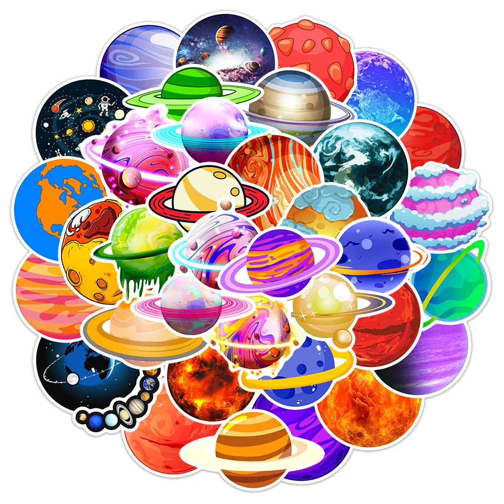 Cool Planet Cartoon Stickers - 10/30/50PCS for Motorcycle, Luggage, Skateboard, Toy, Graffiti (ONLINE ORDER ONLY)