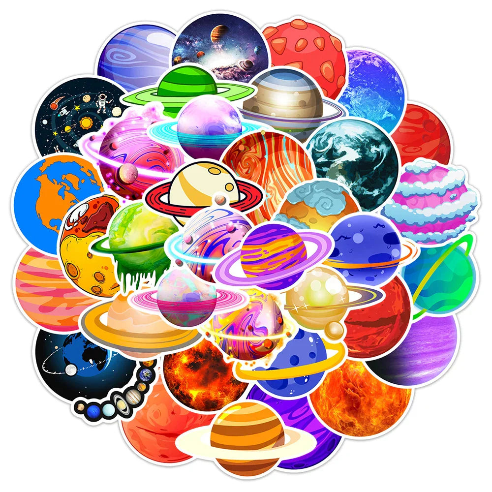 Cool Planet Cartoon Stickers - 10/30/50PCS for Motorcycle, Luggage, Skateboard, Toy, Graffiti (ONLINE ORDER ONLY)