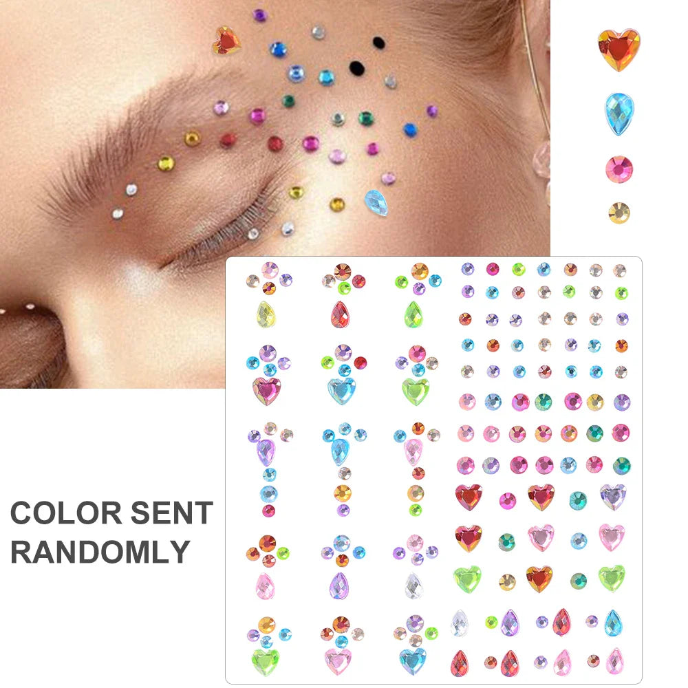5Pcs Coloful Glitter Face Jewelry Sticker Crystal Eye Body Face Jewels Bady Makeup Tools Temporary Self-Adhesive Nail Rhinestone (ONLINE ORDER ONLY)