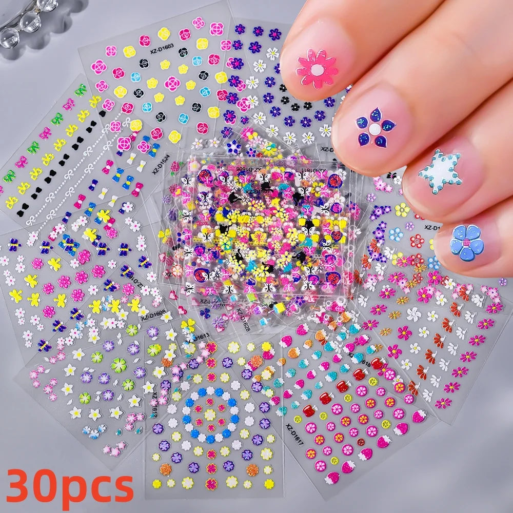 30pcs 3D Daisy Design Nail Art Sticker Set Acrylic Sanding Colorful Floral Decals Self-Adhesive Nail Art Supplies DIY Manicure * (ONLINE ORDER ONLY)