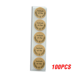 Handmade With Love Kraft Paper Stickers 100-500pcs 1inch Adhesive Labels Baking Wedding Decoration Party Decoration Sticker (Online Order Only)