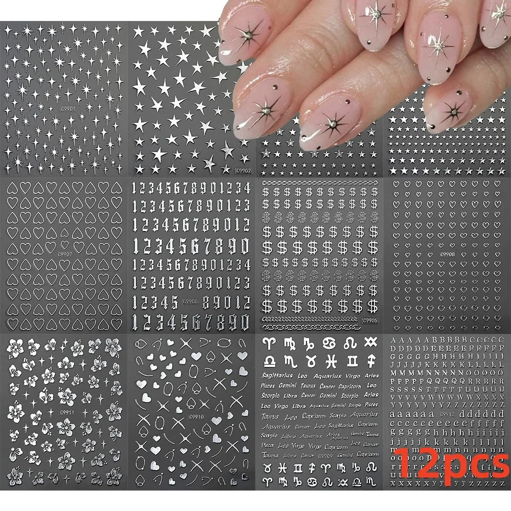 12PCS French Tassel Crescent Moon Arc Self Adhesive Nail Art Sticker 3D French Kiss Crescent Nail Stickers Lines Manicure Decals (ONLINE ORDER ONLY)