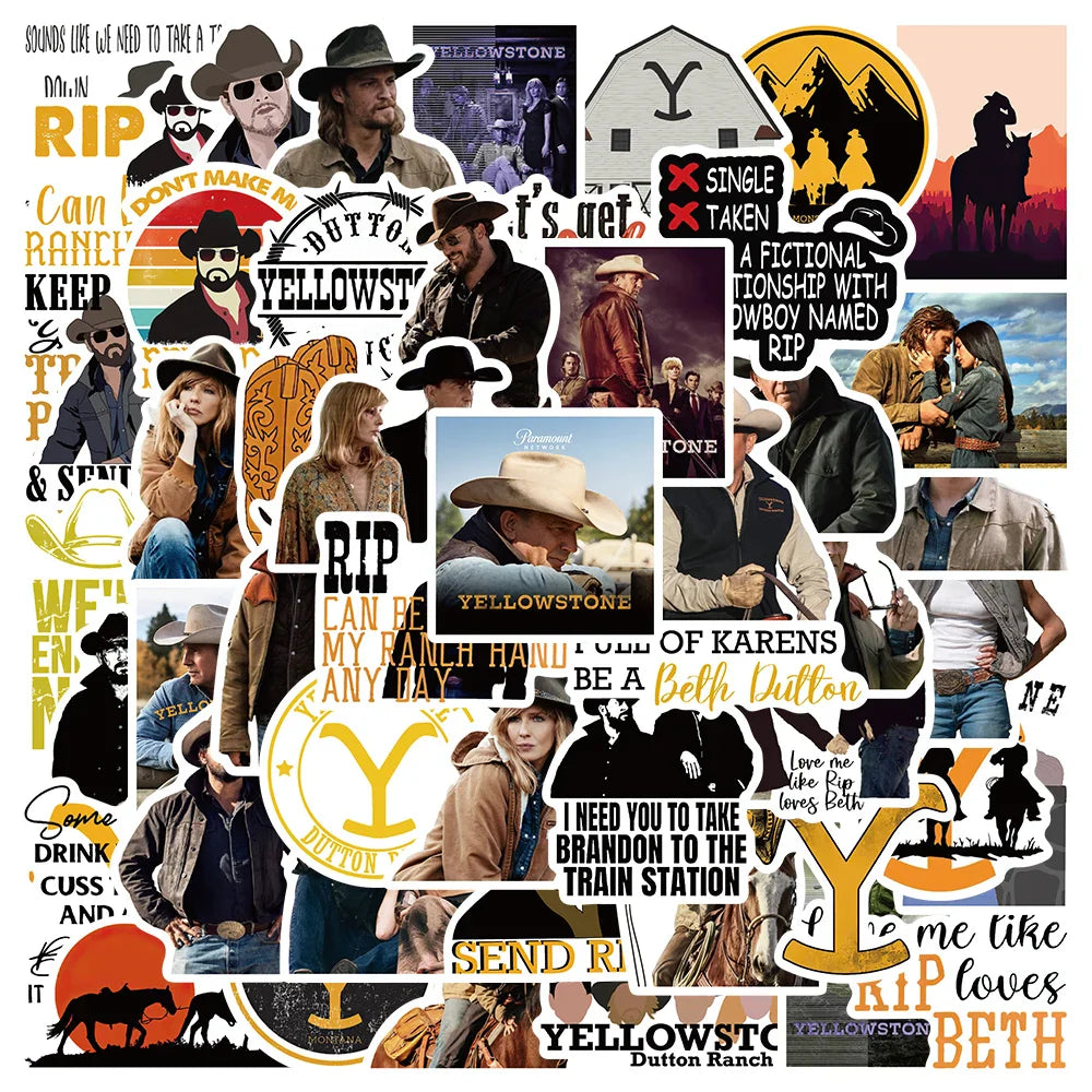 50pcs American Hot TV Yellowstone Season Show Stickers Laptop Luggage Guitar Skateboard Fridge Scrapbook Graffiti Sticker (ONLINE ORDER ONLY)