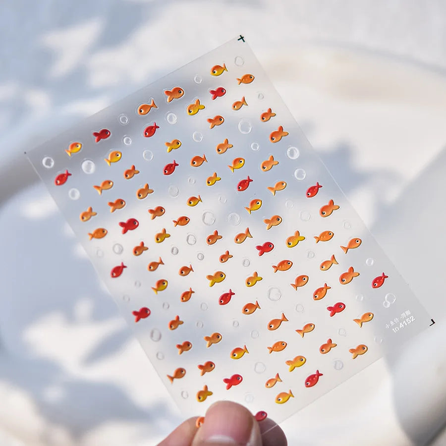 Little Red Fish Jelly Summer Goldfish Carp Ocean Beach Mermaid Sea Shiny Small Koi Soft Relief Nail Art Stickers Manicure Decals (ONLINE ORDER ONLY)