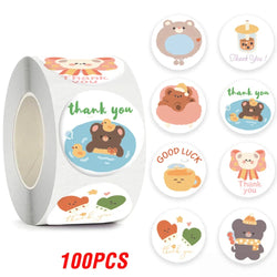 100-500pcs Cartoon Animals Sticker for Children 8 Designs Cute Thank You Scrapbooking Stationery Sealing Labels Rewards Stickers (ONLINE ORDER ONLY)