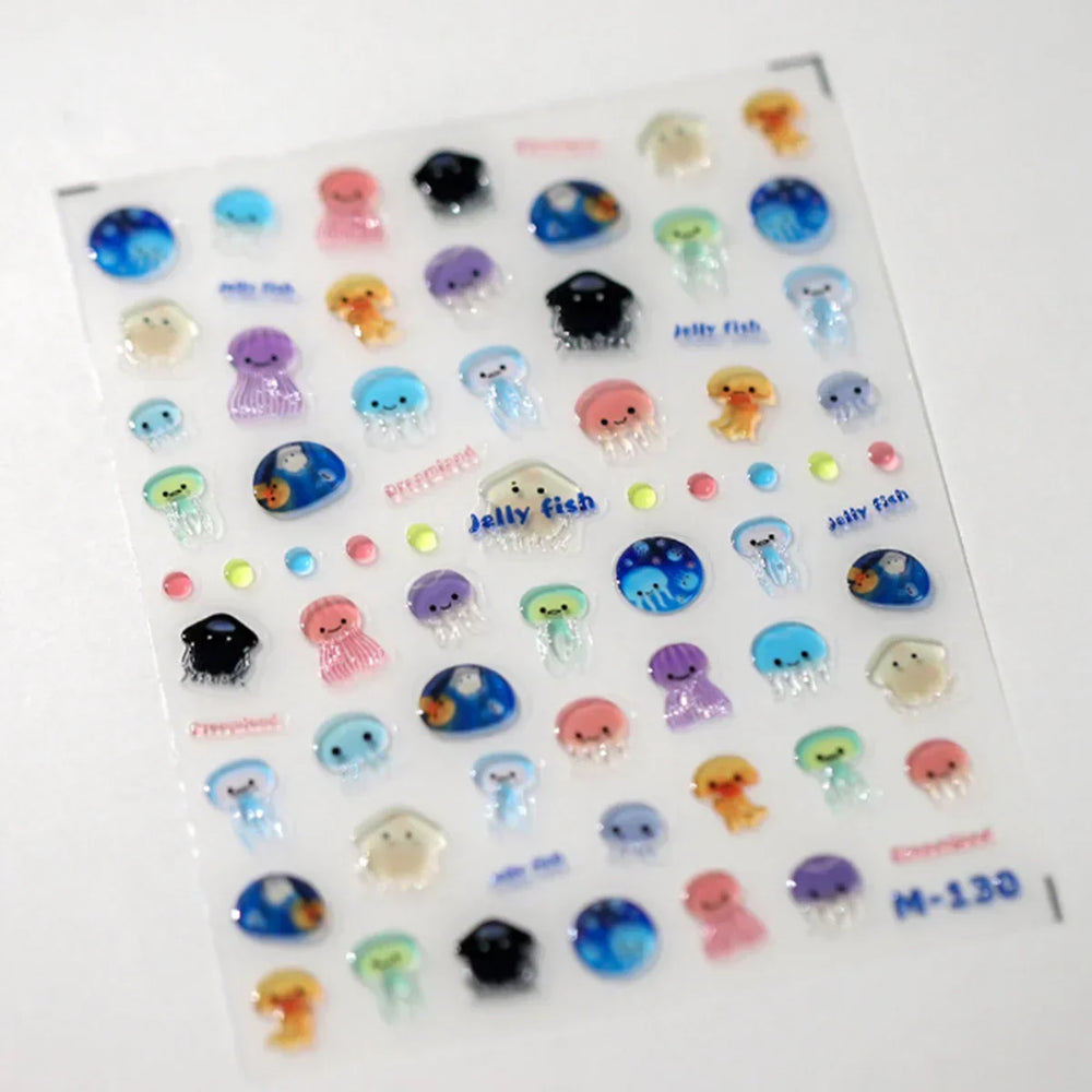 1pcs 5D Kawaii Jelly Series Nail Art Stickers Blue Jellyfish Adhesive Nail Art Decorations Stickers Hot Stamping Manicure Decals (Online Order Only)