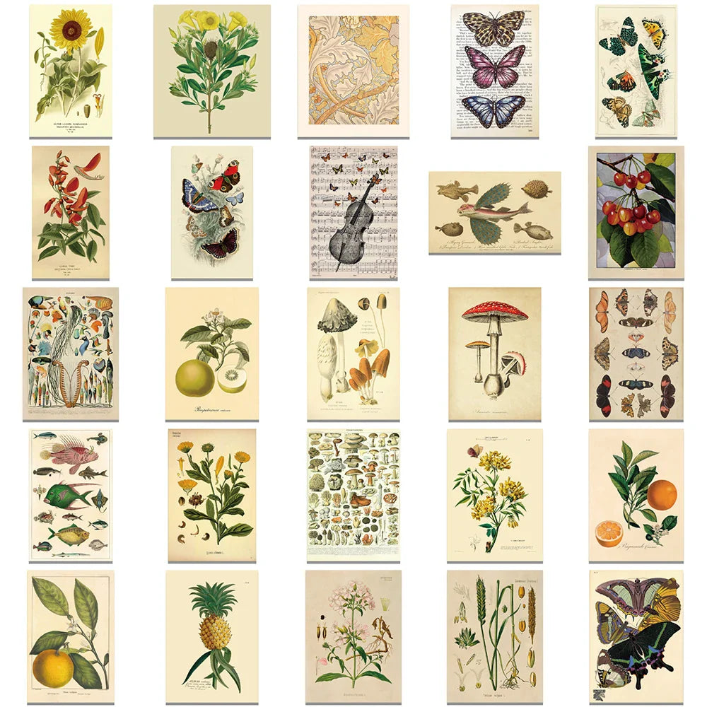 10/30/50pcs Retro Butterfly Plants Flower Graffiti Stickers Vintage Laptop Phone Luggage Motorcycle Car Aesthetic Sticker Decals (ONLINE ORDER ONLY)