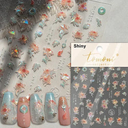 Charming Dreamy Shiny Jelly Blue Gradient Lily Flowers Rose Petal White Dot Chinese Colorful Nail Art Stickers Manicure Decals (ONLINE ORDER ONLY)