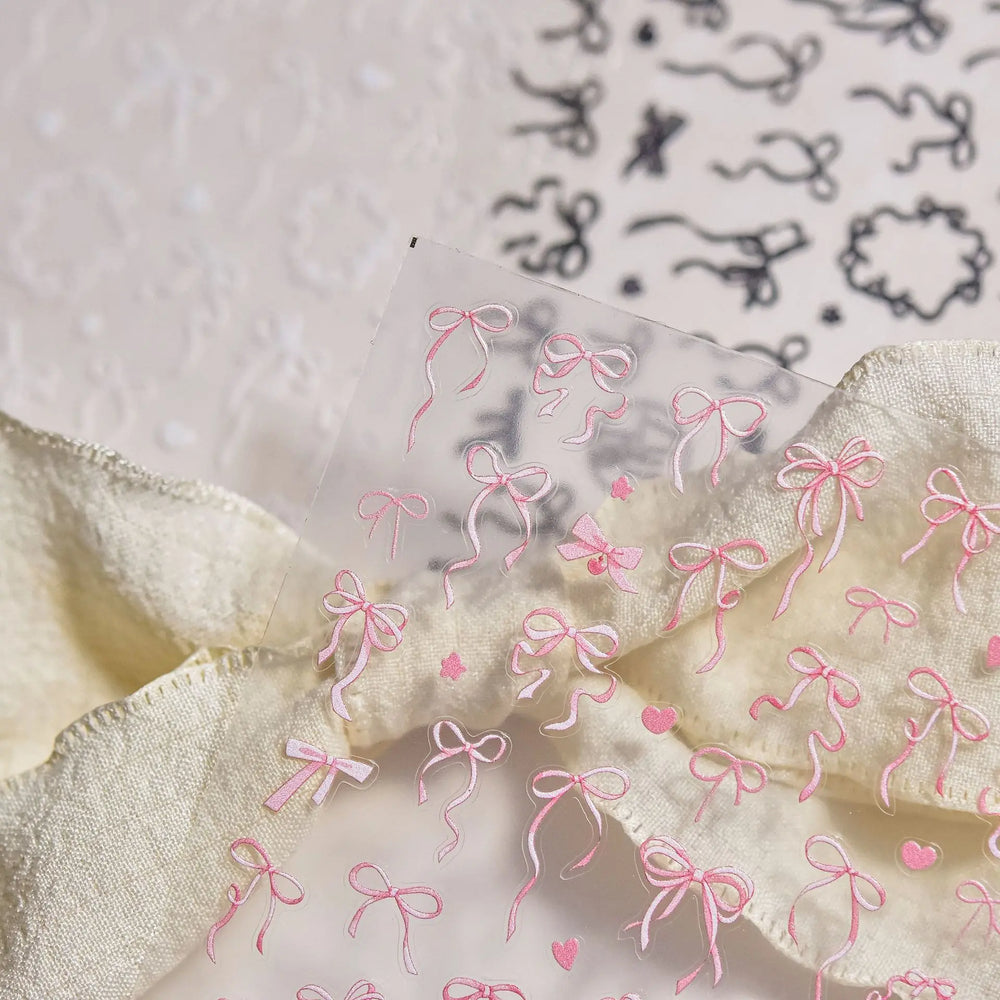 Shiny White Black Pink Bowknot Silk Ribbon Love Heart Charming Star Refined Lace Self Adhesive Nail Art Stickers Manicure Decals (ONLINE ORDER ONLY)