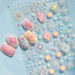 Chic Lavender Tulip Flower Bowknot Totem Center Symmetric Pattern Daisy Line Gird Self Adhesive Nail Art Stickers Manicure Decal (ONLINE ORDER ONLY)