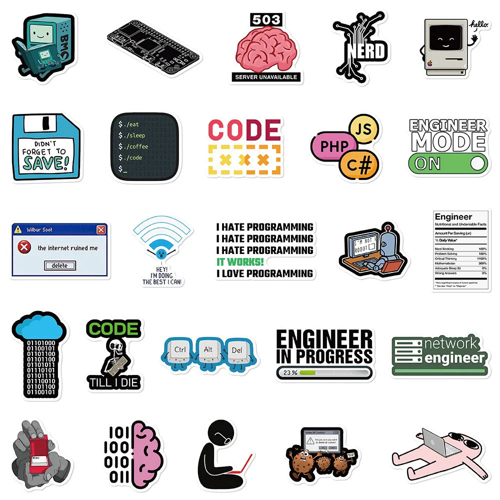 10/30/50pcs Cartoon Funny Program Ape MEME Stickers Funny Programmer Decals Skateboard Fridge Guitar Car Cool Waterproof Sticker (ONLINE ORDER ONLY)