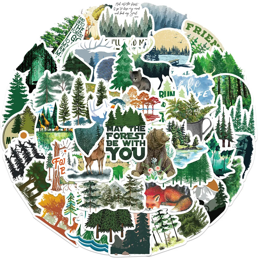 Natural Landscape Forest Animal Stickers 10/30/50pcs - DIY Decals for Motorcycle, Suitcase, Phone, Bike, Kids (ONLINE ORDER ONLY)