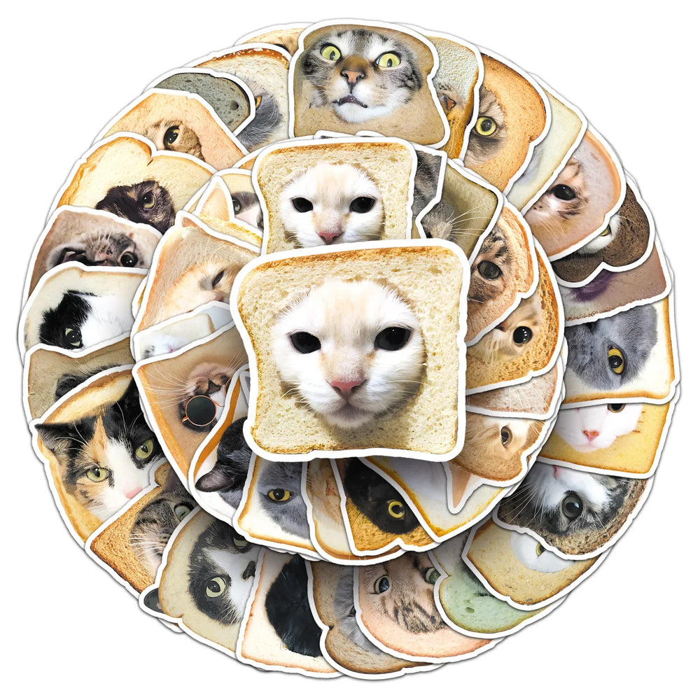 10/30/50PCS Bread Cat Graffiti Stickers Funny Cat Decoration Animal DIY Luggage Laptop Phone Guitar Car Bike Skateboard Decals (Online Order Only)