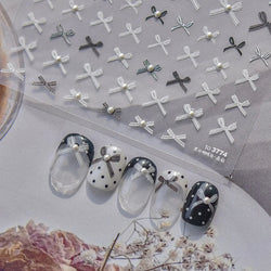 Chic Shiny Lace Pink Black White Bowknot Pearl Rhinestones Charming 3D Self Adhesive Nail Art Decoration Sticker Manicure Decals (Online Order Only)
