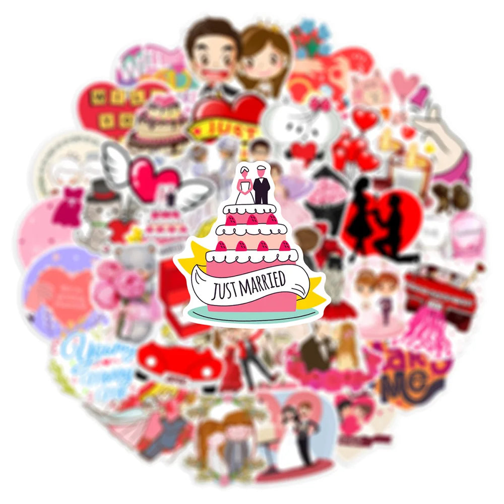 10/30/50PCS Valentine Wedding Love Stickers Cartoon Cute Decals Toys Gift DIY Decoration Laptop Scrapbook Phone Guitar Sticker (ONLINE ORDER ONLY)