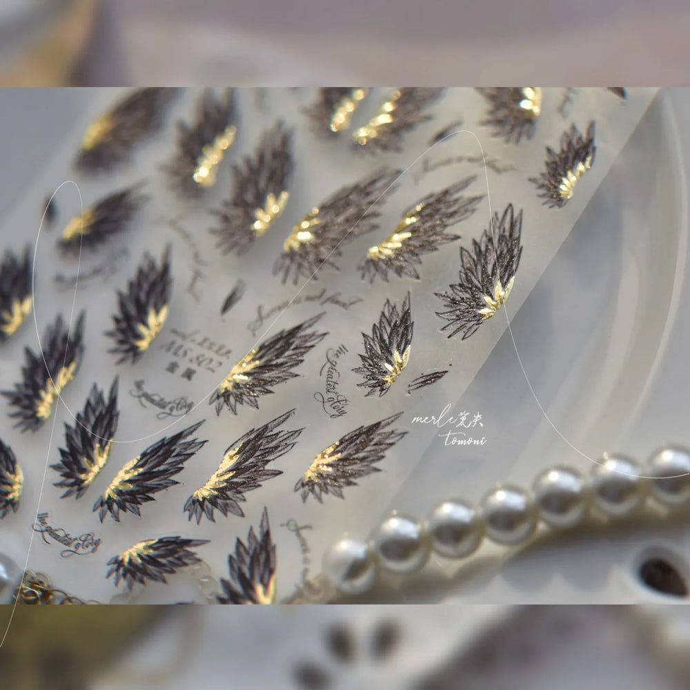White Black Wings Feather Angel Demon Devil Dreamy Hot Stamping English Letter Adhesive Nail Art Stickers Manicure Tool Decals (Online Order Only)