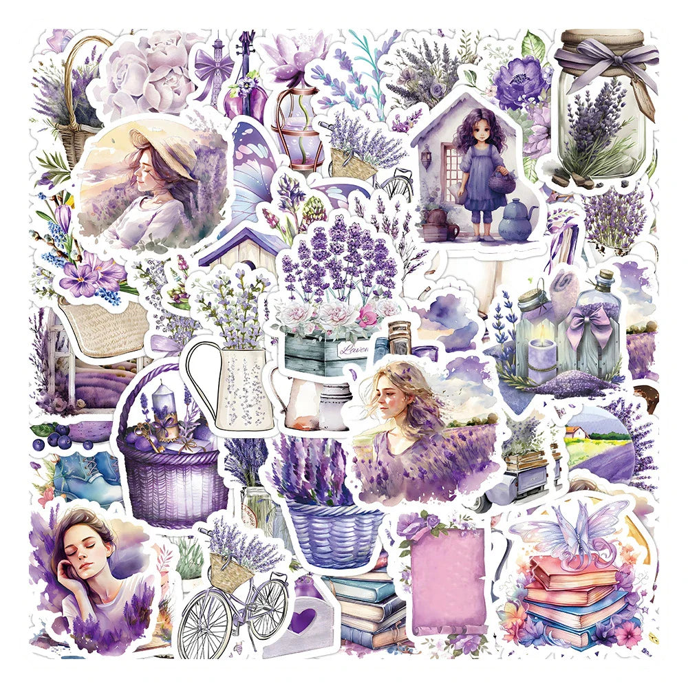 Cute Cartoon Lavender Flower Stickers for Laptop, Phone, Suitcase - 10/30/60pcs Aesthetic Decals (Online Order Only)