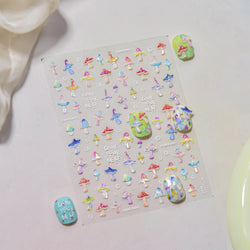 Cute Colored Mushrooms Water Bubbles Umbrella-shaped Plant Various Shapes Fungi Lovely Adhesive Nail Art Stickers Manicure Decal (ONLINE ORDER ONLY)