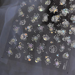 Shiny White Pink Blue Gold Snowflakes Hexagon Water Bubbles Winter 5D Self Adhesive Nail Art Stickers Rhinestone Manicure Decals (ONLINE ORDER ONLY)