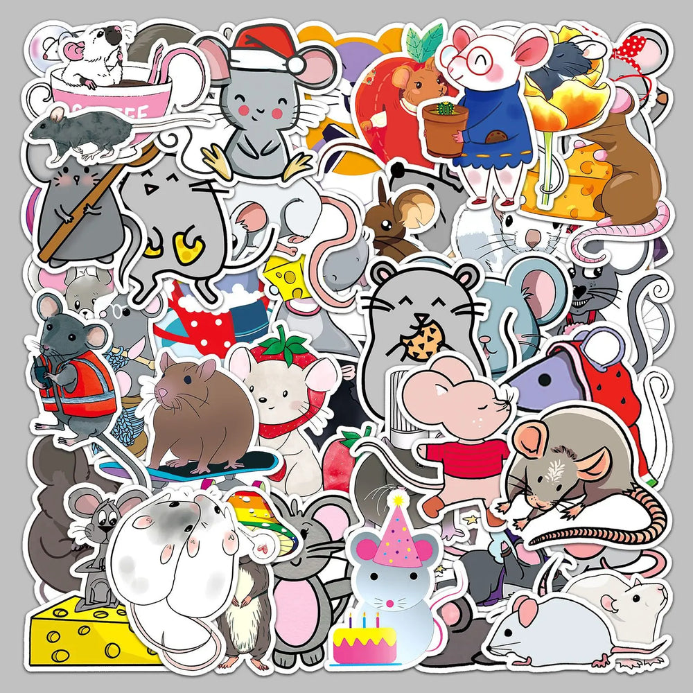 50pcs Cute Mouse Cartoon Stickers for Helmet, Desktop, Wall Decoration (Online Order Only)