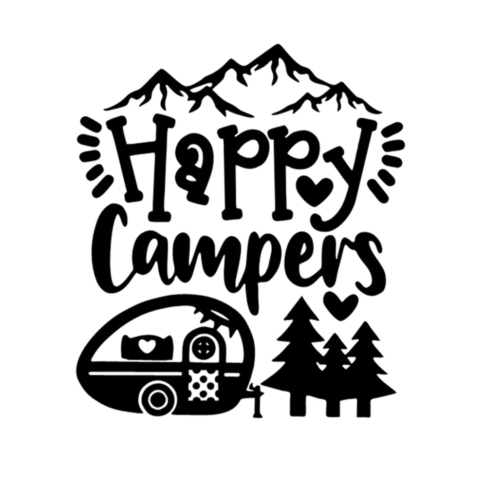 Happy Camper Mountain Decor Stickers Van SUV Camper Caravan Cargo Caravan RV Car Wraps Decal Cover Accessories Car Sticker (Online Order Only)