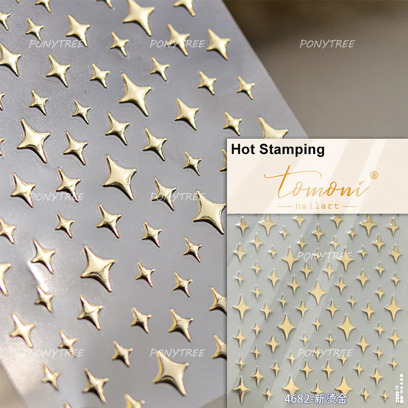 Irregular Stars Red Silver Five-pointed Star Meteor Shiny 5D Self Adhesive Nail Art Stickers Romantic Rhinestone Manicure Decals (ONLINE ORDER ONLY)