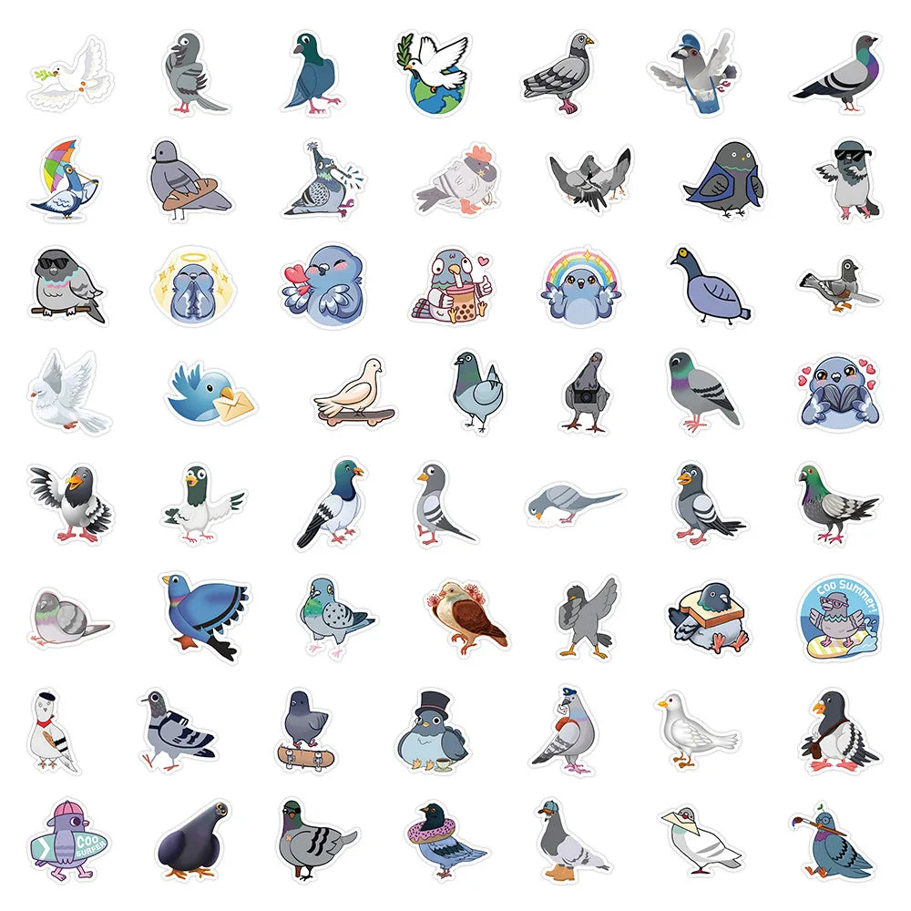 10/60pcs Cartoon Pigeons Animal Stickers Graffiti Decals DIY Luggage Laptop Tablet Notebook PVC Sticker for Kids Classic Toys (ONLINE ORDER ONLY)