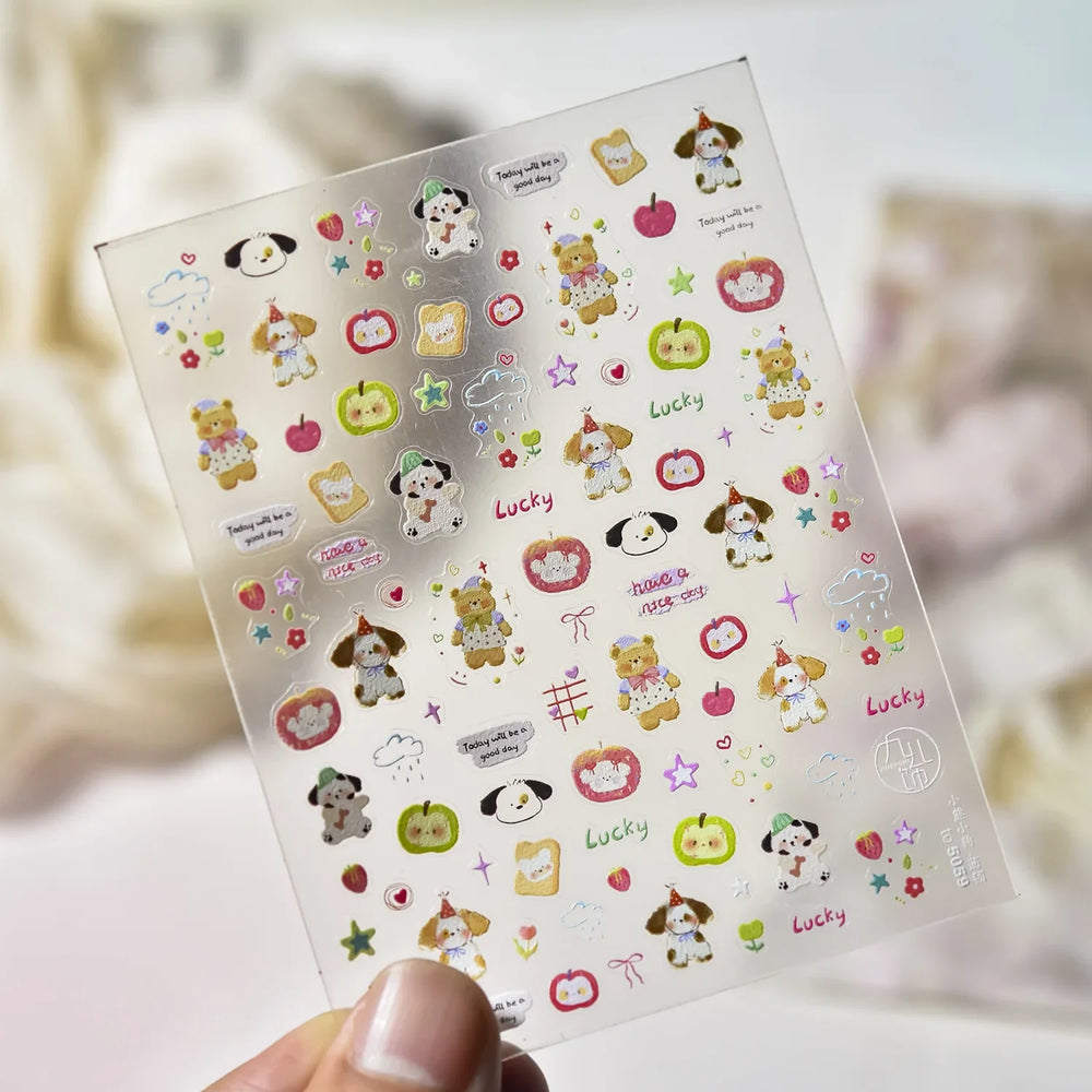 Fruits Apple Strawberry Animals Bear Dog Party Dream Flower Bone Rain Self Adhesive Nail Art Decoration Sticker Manicure Decals (Online Order Only)