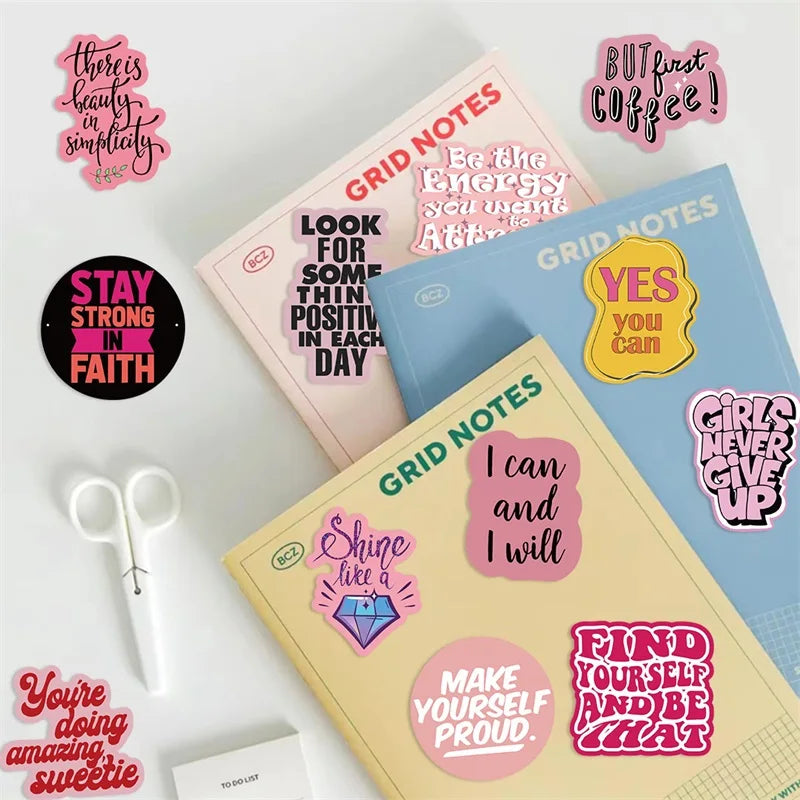10/30/50PCS Kawaii Encourage Pink PVC Sticky Sticker Aesthetic DIY Stationery Decoration Scrapbooking School Supplies for Kids (ONLINE ORDER ONLY)