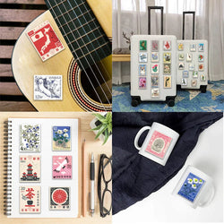 50pcs Retro Stamp Art Stickers Vintage Aesthetic Cartoon Decals For Laptop Luggage Skateboard Phone Sticker Kids Toys (ONLINE ORDER ONLY)