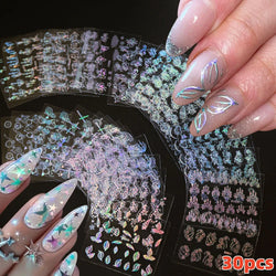 20pcs Laser Shining Aurora Shell Butterfly Nail Stickers 5D Nail Art Design Decals DIY Manicure Y2K Bronzing Stickers For Nails* (ONLINE ORDER ONLY)