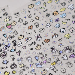 Line Cat Dog Bear Rabbit Chicken Animals Apple Cherry Cake Bowknot Butterfly Balloon Rainbow Nail Art Stickers Manicure Decals (ONLINE ORDER ONLY)