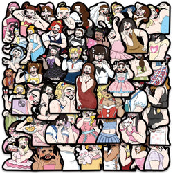 50pcs Funny Bearded Girls Meme Stickers for Luggage, Laptop, Bike, Skateboard - Waterproof Toy Graffiti (Online Order Only)