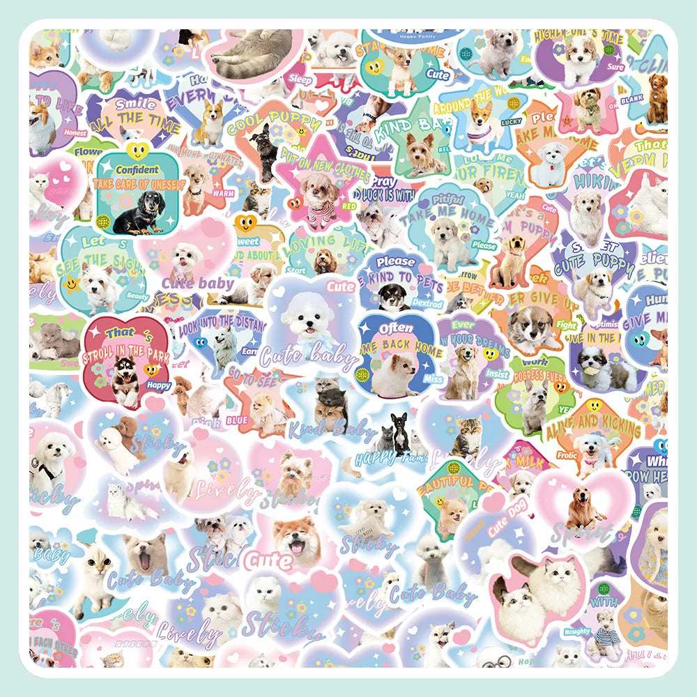 10/30/60/120PCS Cute Pet Dog Cat Stickers Cartoon Decals DIY Waterproof Scrapbook Phone Suitcase Skateboard Fridge Graffiti Toys (ONLINE ORDER ONLY)