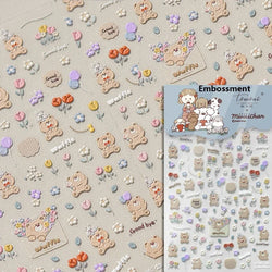 Charming Cherry's Cake Cute Bowknot Pink Blue Bear Flower Bouquet Strawberry Adhesive Nail Art Sticker Rhinestone Manicure Decal (Online Order Only)