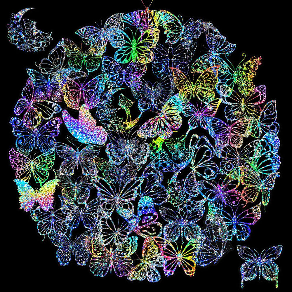 100 PCS/PACK Transparent Butterfly Laser Stickers Holographic Stickers PET Creative Retro Stickers for Laptop,Water bottles,Helm (Online Order Only)