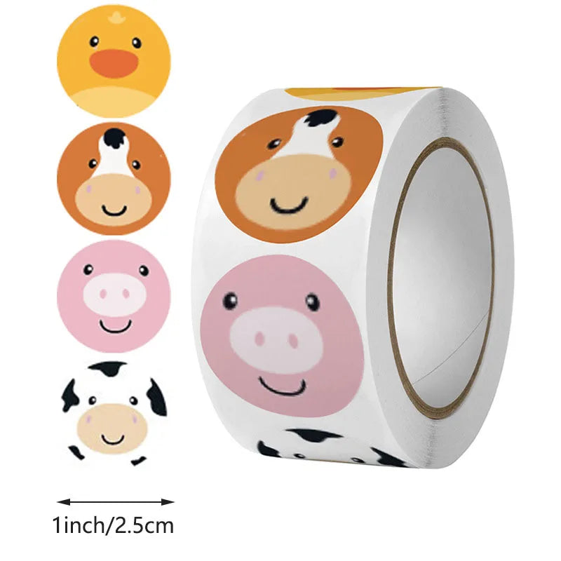 100-500pc Stickers for Children Kids Rolling Animal Roll Stickers Small Cute Toy Game Sticker DIY Gift Sealing Label Decoration (Online Order Only)