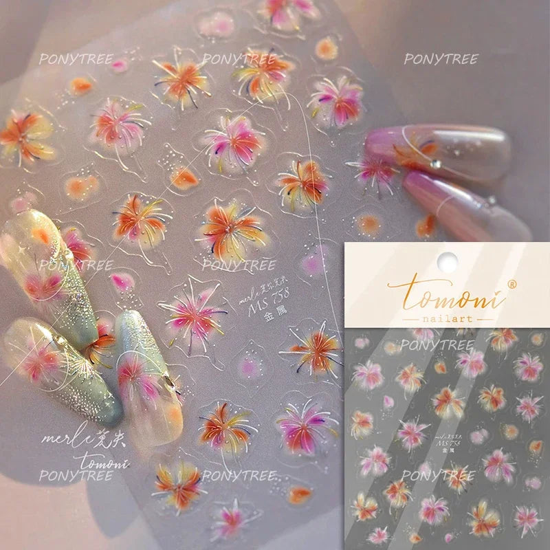 Fireworks Bloom Romantic Starry Sky Goldfish Metallics Color Gradient Self Adhesive Nail Art Stickers Halo Dyeing Manicure Decal (ONLINE ORDER ONLY)