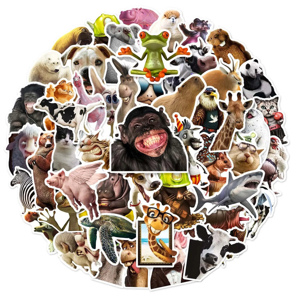 Mixed Animal Meme Stickers for DIY Stationery, Suitcase, Water Bottle, Phone, Laptop, Scrapbooking, Helmet (10/25/50pcs) (Online Order Only)